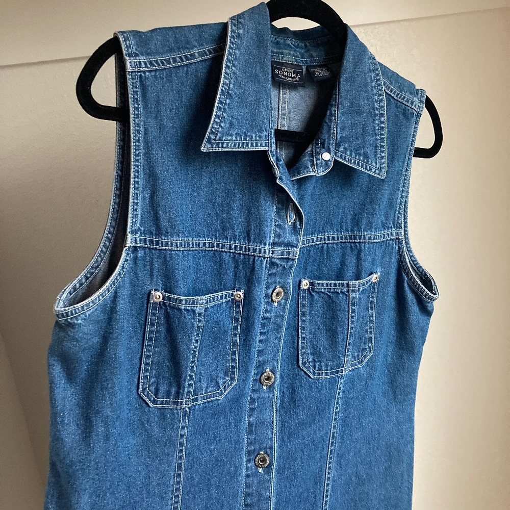 Vintage Jean Dress Y2K‎ Blue Denim Sleeveless Overall Button Up Sonoma Large - Picture 4 of 6